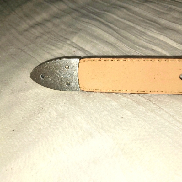 Tan Italian Lizard Embossed Leather Belt with Silver Buckle Sz 52 - Picture 7 of 7